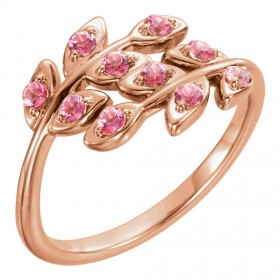 Rose Baby Pink Topaz Leaf Design Ring