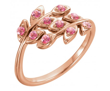 Rose Baby Pink Topaz Leaf Design Ring