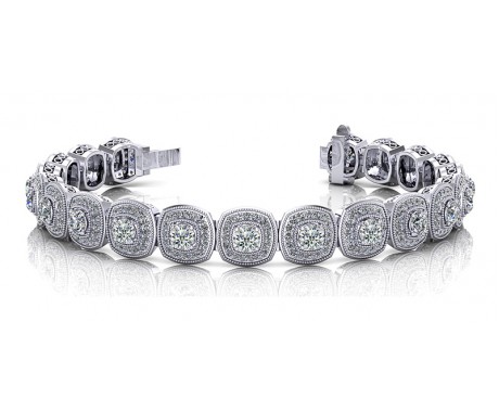 9.00 ct. Antique Round Diamond Halo Bracelet in 14 Kt Gold