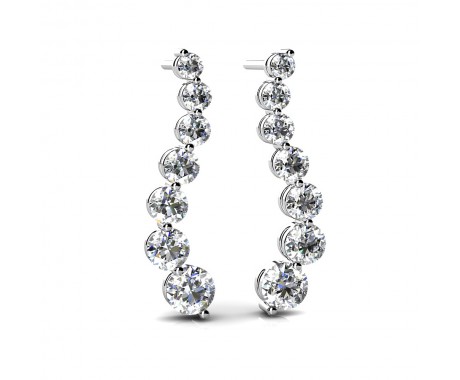 3.00 ct. Round Diamond Graduated Seven Stone Wave Shaped Journey Drop Earrings