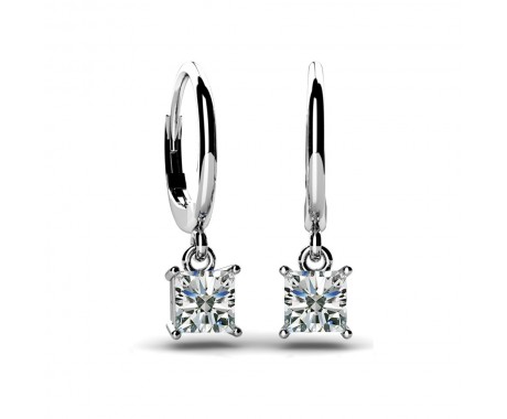 0.70 ct. Princess Cut Diamond Solitaire Drop Earrings with Lever Back
