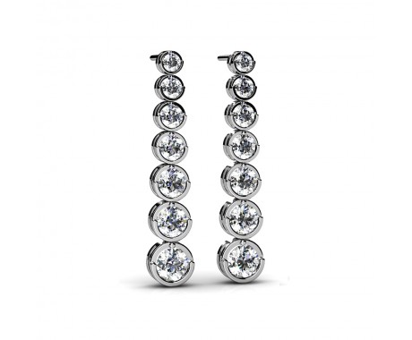 3.00 ct. Round Diamond Seven Stone Graduated Drop Journey Earrings in Bezel Setting