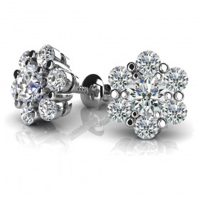 1.70 ct. Round Diamond Flower Shaped Cluster Stud Earrings with Screw Back