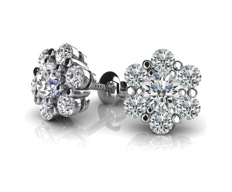 1.70 ct. Round Diamond Flower Shaped Cluster Stud Earrings with Screw Back