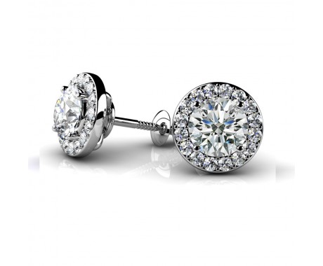 1.55 ct. Round Diamond Halo Stud Earrings with Screw Back