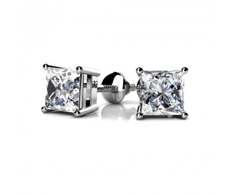 0.80 ct. Solitaire Princess Cut Diamond Stud Earrings with Screw Back