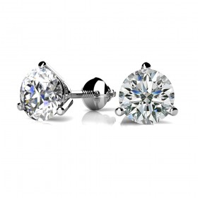0.58 ct. Round Diamond Three Prong Martini Solitaire Stud Earrings with Push Back