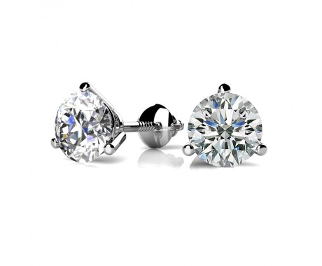 0.58 ct. Round Diamond Three Prong Martini Solitaire Stud Earrings with Push Back