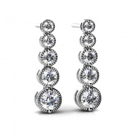 2.00 ct. Round Diamond Graduated Five Stone Drop Journey Earrings with Fluted Bezels