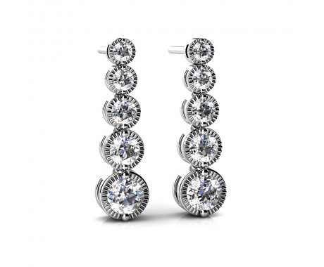 2.00 ct. Round Diamond Graduated Five Stone Drop Journey Earrings with Fluted Bezels