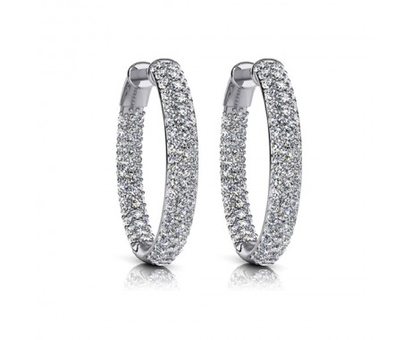 6.00 ct. Triple Row Round Cut Diamond Pave Set Hoop Earrings with Latch Back