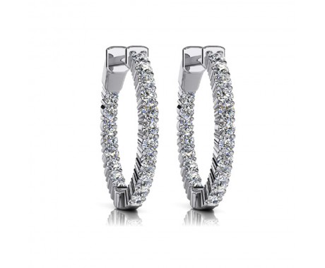2.00 ct. Round Cut Diamond Hoop Huggie Earrings with Safety Button Lock