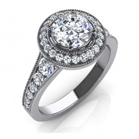 2.35 Ct Round Diamond Halo Engagement Ring with Graduated Accents