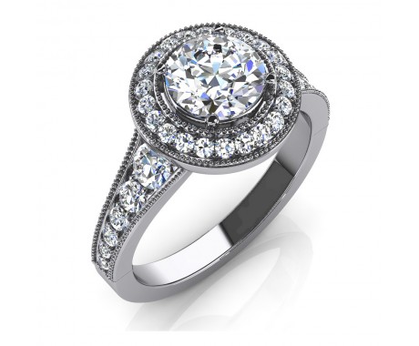 2.35 Ct Round Diamond Halo Engagement Ring with Graduated Accents