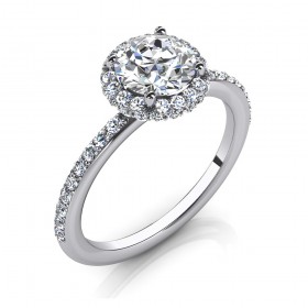 1.73 ct Round Cut Diamond Petite Halo Engagement Ring