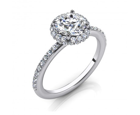 1.73 ct Round Cut Diamond Petite Halo Engagement Ring