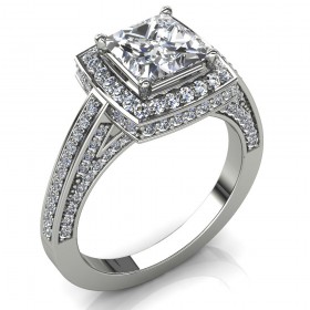 2.95 ct Princess Cut Diamond Halo Engagement Ring