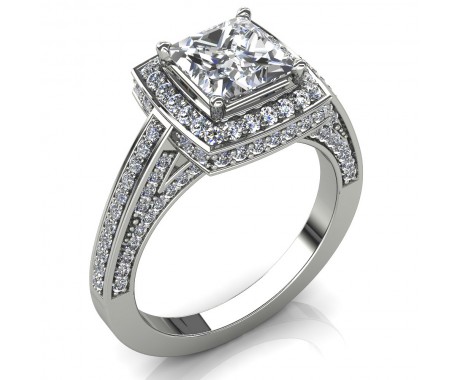 2.95 ct Princess Cut Diamond Halo Engagement Ring