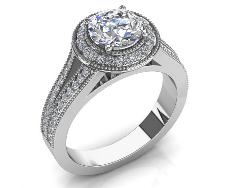 2.00 ct Round Cut Diamond Halo Engagement Ring with Accented Split Shank