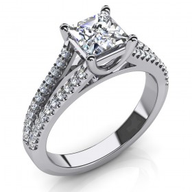 1.71 ct Princess Cut Diamond Chevron Head Acented Engagement Ring