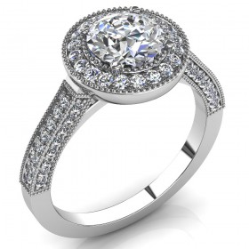 1.90 ct Round Cut Diamond Halo Engagement Ring with Milgrain