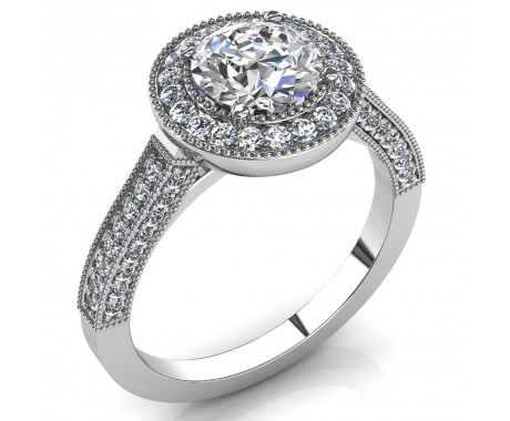 1.90 ct Round Cut Diamond Halo Engagement Ring with Milgrain