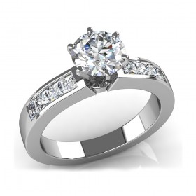 1.52 ct Round Cut Diamond Engagement Ring with Channel Set Princess Accents