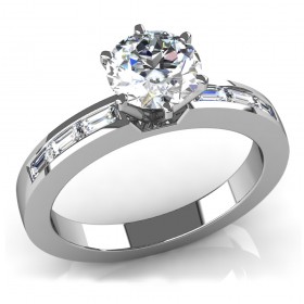 1.23 ct Round and Baguette Cut Diamond Engagement Ring