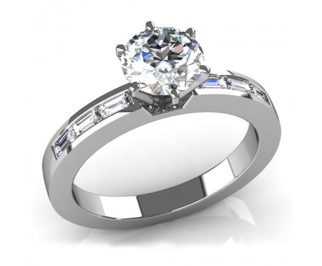 1.23 ct Round and Baguette Cut Diamond Engagement Ring