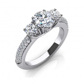 1.50 ct Round Cut Diamond Three Stone Accented Engagement Ring