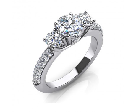 1.50 ct Round Cut Diamond Three Stone Accented Engagement Ring