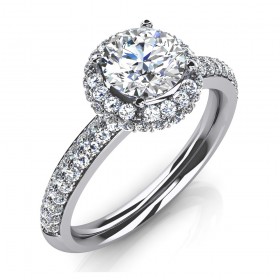 1.97 ct Double Row Round Diamond Halo Engagement Ring