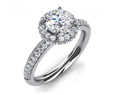 1.97 ct Double Row Round Diamond Halo Engagement Ring