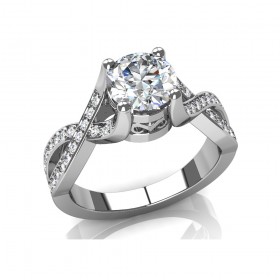 1.45 ct Round Cut Diamond Crossing Ribbons Split Shank Engagement Ring