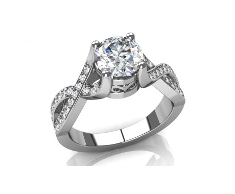 1.45 ct Round Cut Diamond Crossing Ribbons Split Shank Engagement Ring