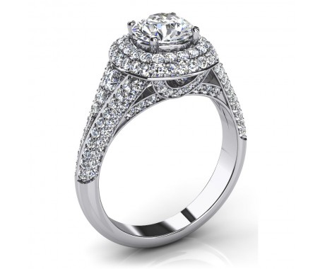 3.25 ct Round Cut Diamond Accented Halo Engagement Ring