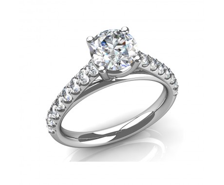 1.74 ct Round Cut Diamond High Set Engagement Ring With Accented Diamonds