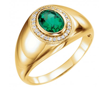 0.15 ct Men's Round Cut Diamond and Emerald Ring