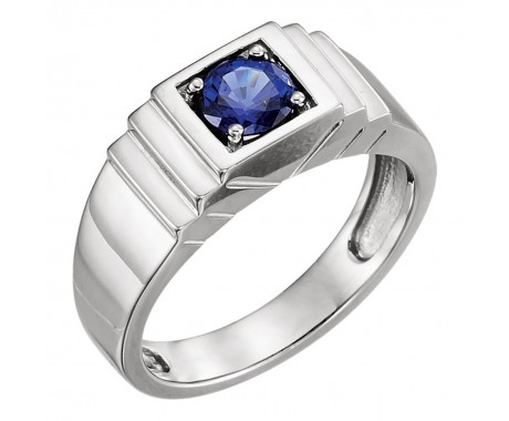 14 Kt White Gold Men's Sapphire Stone Ring