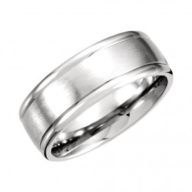 14 kt White Gold Men's Fancy Carved Wedding Band With Satin Finish