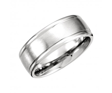 14 kt White Gold Men's Fancy Carved Wedding Band With Satin Finish