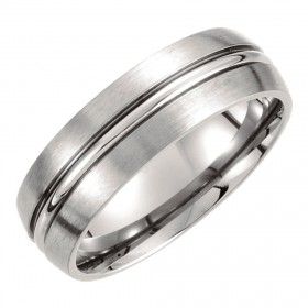 14 kt White Gold Men's Grooved And Satin Finish Ring
