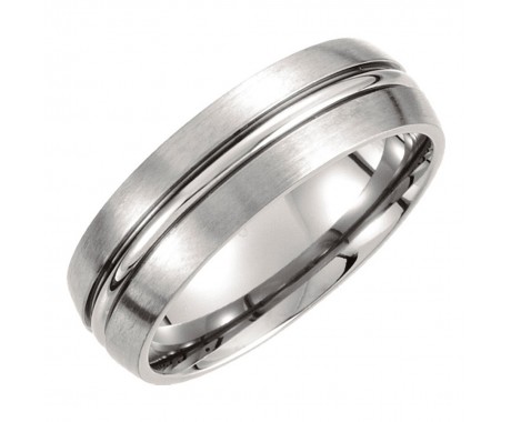 14 kt White Gold Men's Grooved And Satin Finish Ring