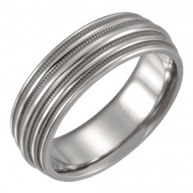 14 kt White Gold Men's Grooved and Domed Band