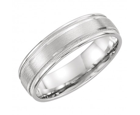 14 kt White Gold Men's Milgrain Wedding Band With Satin Finish