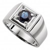 14 kt White Gold Men's Round Cut Blue Sapphire Ring