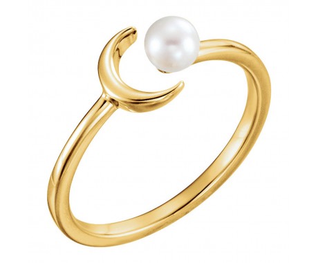 Freshwater Pearl Crescent Ring in 14 Kt Yellow Gold