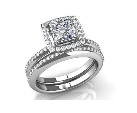 2.72 ct Princess Cut Diamond Halo Engagement Ring and Wedding Band Bridal Set