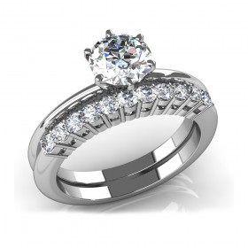 1.35 ct Round Cut Diamond Solitaire Engagement Ring and Accented Wedding Band Bridal Set