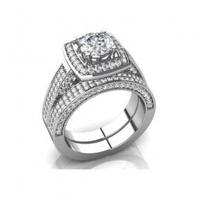 4.75 Round Cut Diamond Halo Engagement Ring and Wedding Band Bridal Set